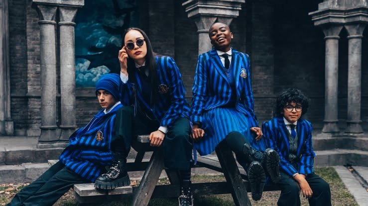 Netflix's Wednesday series's The gang from left to right; Ajax, Yoko, Bianca and Eugene. 
